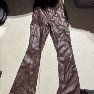 brown flare leather pants